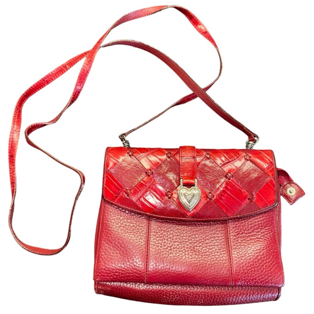 Brighton Red Woven Accent Leather Crossbody Bag